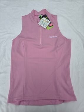NWT My Bike Performance Cycling Jersey L Pink Tank 1/4 Zip Sleeveless Polyester